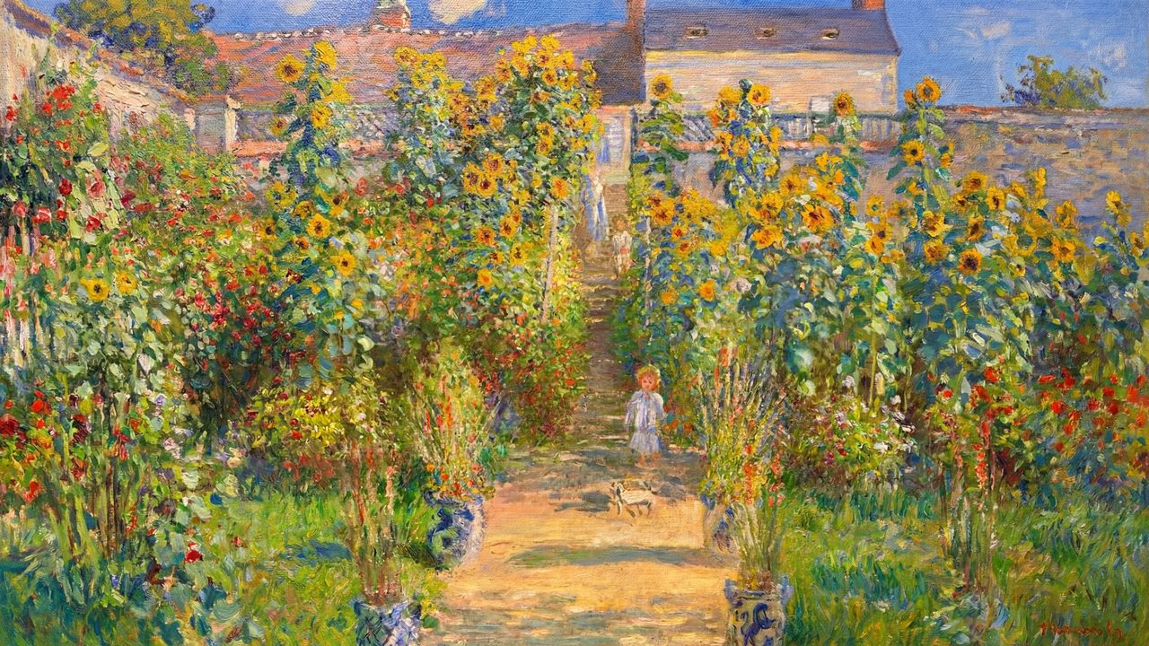 Spring Frame TV Art, Vintage Floral Landscape Oil Painting (Sunflower Garden Path)