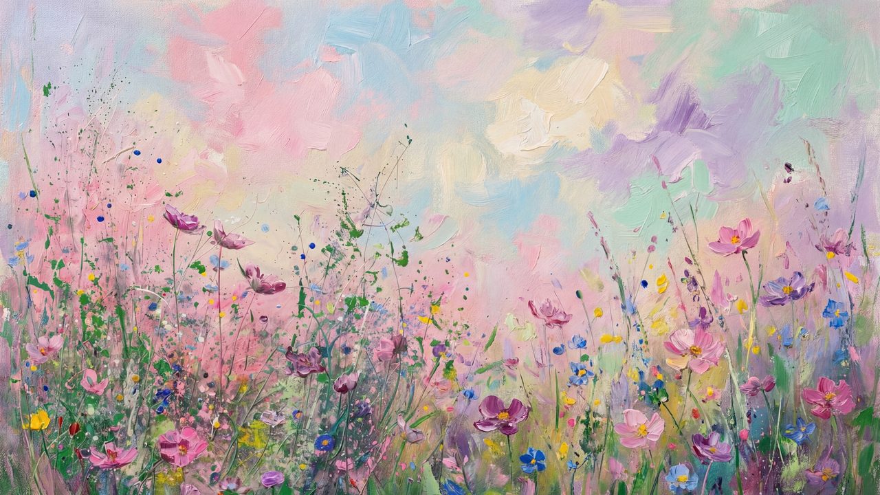 Spring Wildflower Samsung Frame TV Art, Meadow Flower Field Oil Painting, Floral TV Decor, 4K Digital Download
