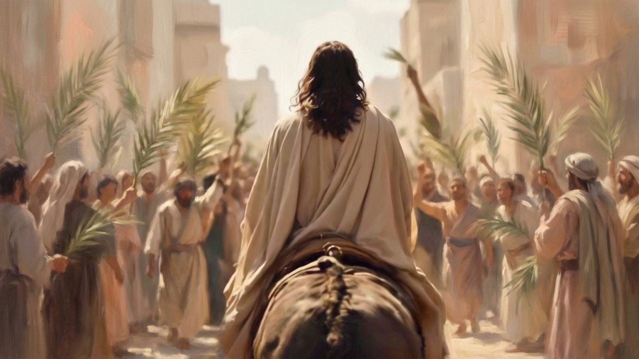 Christian Frame TV Art, Jesus Religious Oil Painting (Jesus Entering Jerusalem)