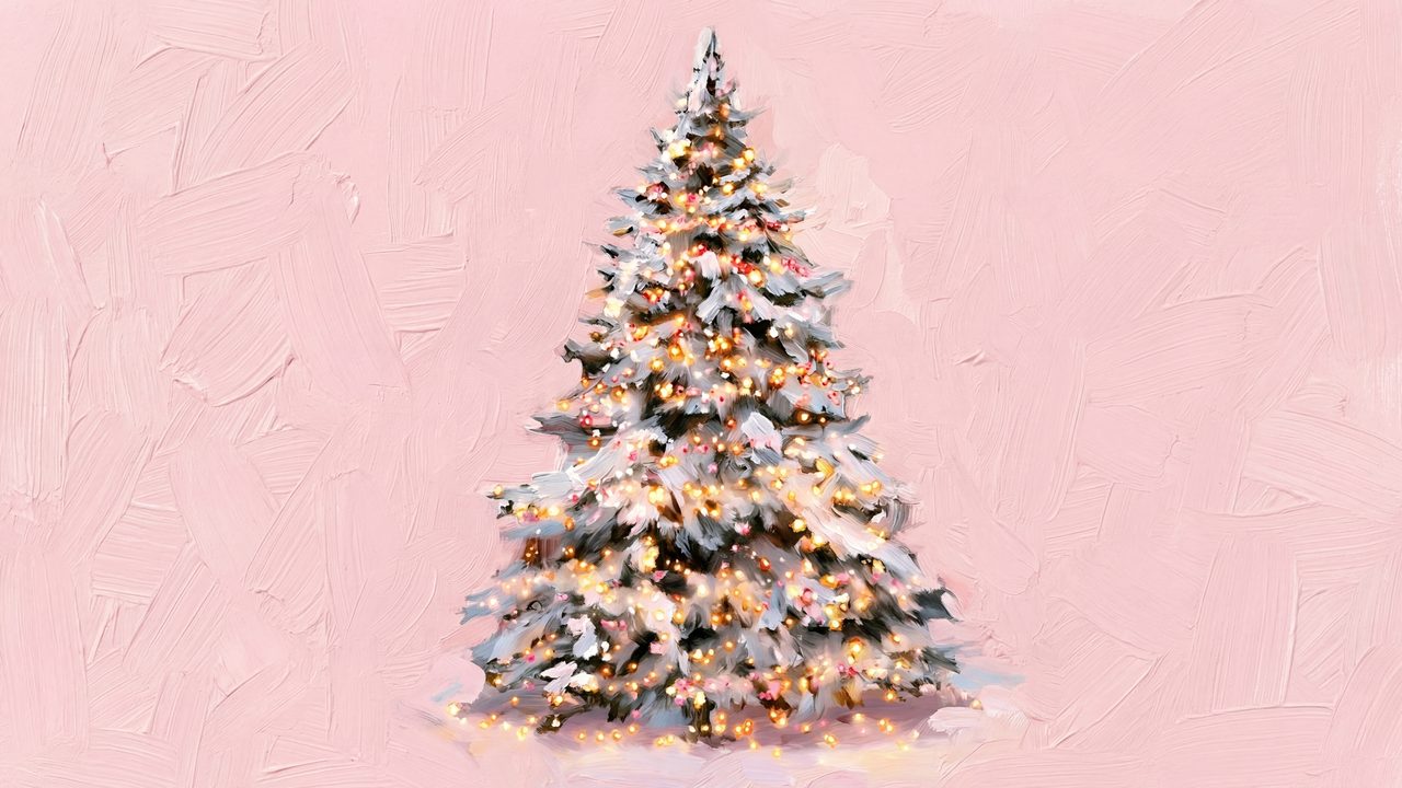 Samsung Frame TV Art • Pink Christmas Tree Wall Art • Pastel Holiday Decor • Cozy Winter Aesthetic • Minimal Christmas