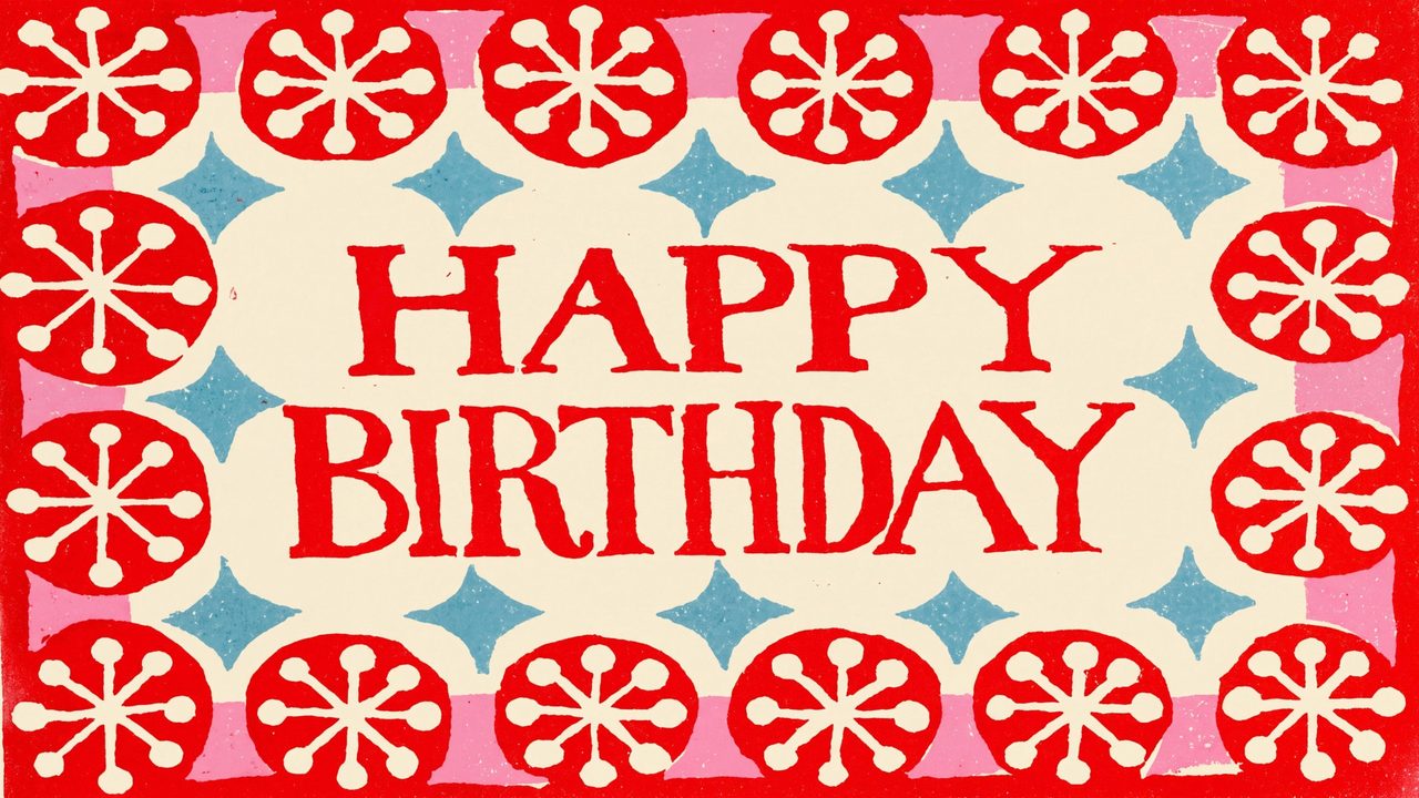 Happy Birthday Frame TV Art, Colorful Party TV Background (Red Folk Pattern Birthday)
