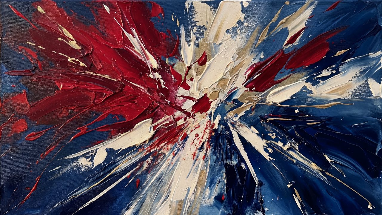 4th of July Frame TV Art, Patriotic American Oil Painting (Red White Blue Burst)