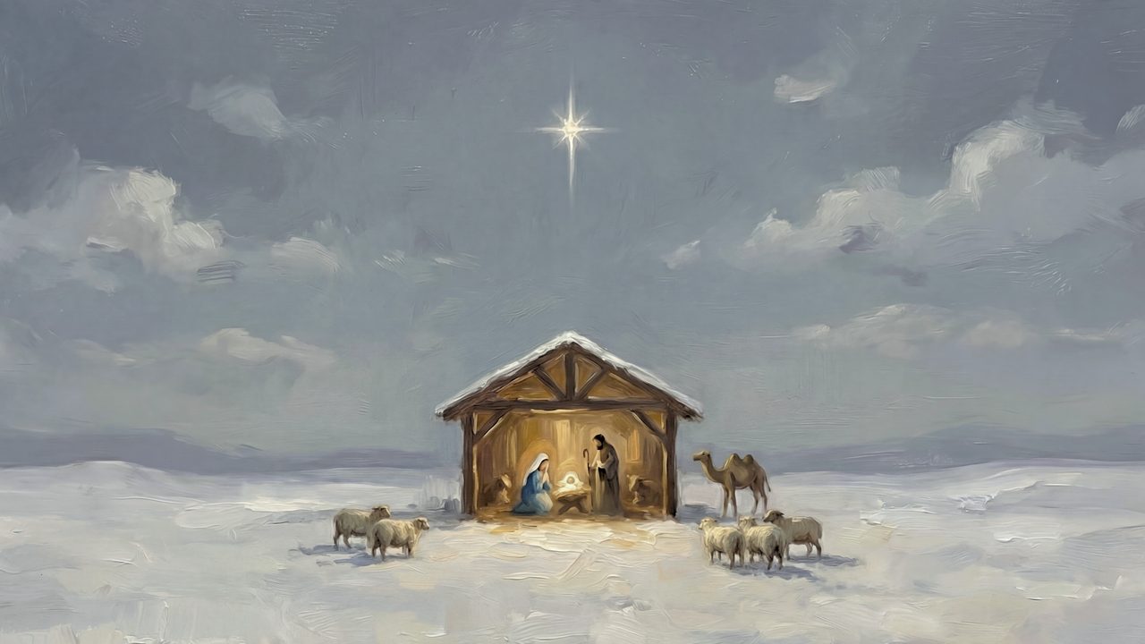 Nativity Scene Frame TV Art – Holy Night Christmas Artwork, Minimal Religious Christmas Frame TV Art for Samsung Frame