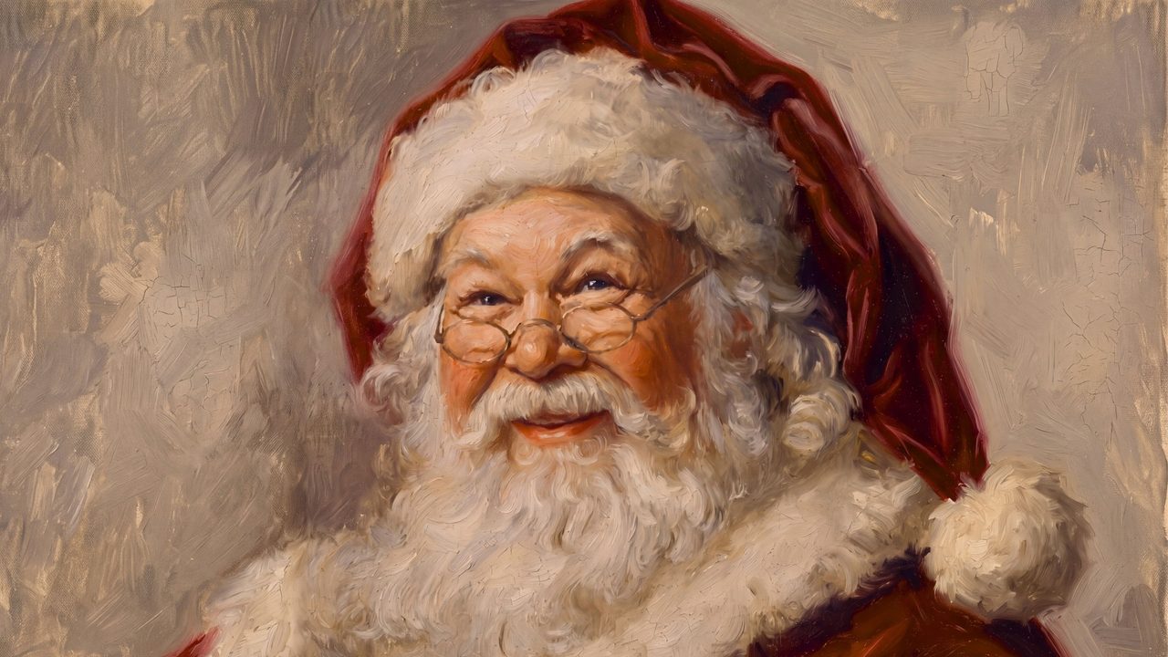 Christmas Frame TV Art, Vintage Holiday Oil Painting (Smiling Santa Portrait)