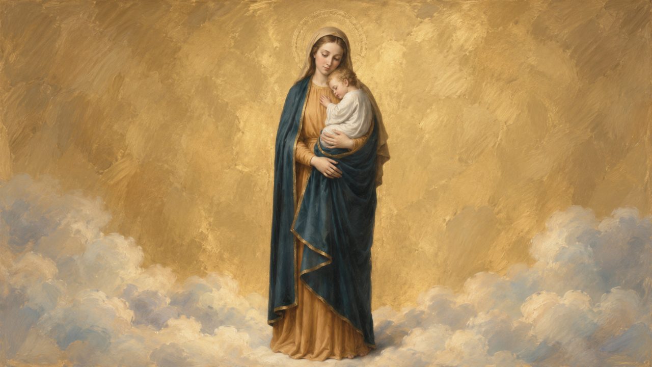 Christian Frame TV Art, Jesus Religious Oil Painting (Virgin Mary Holding Child)