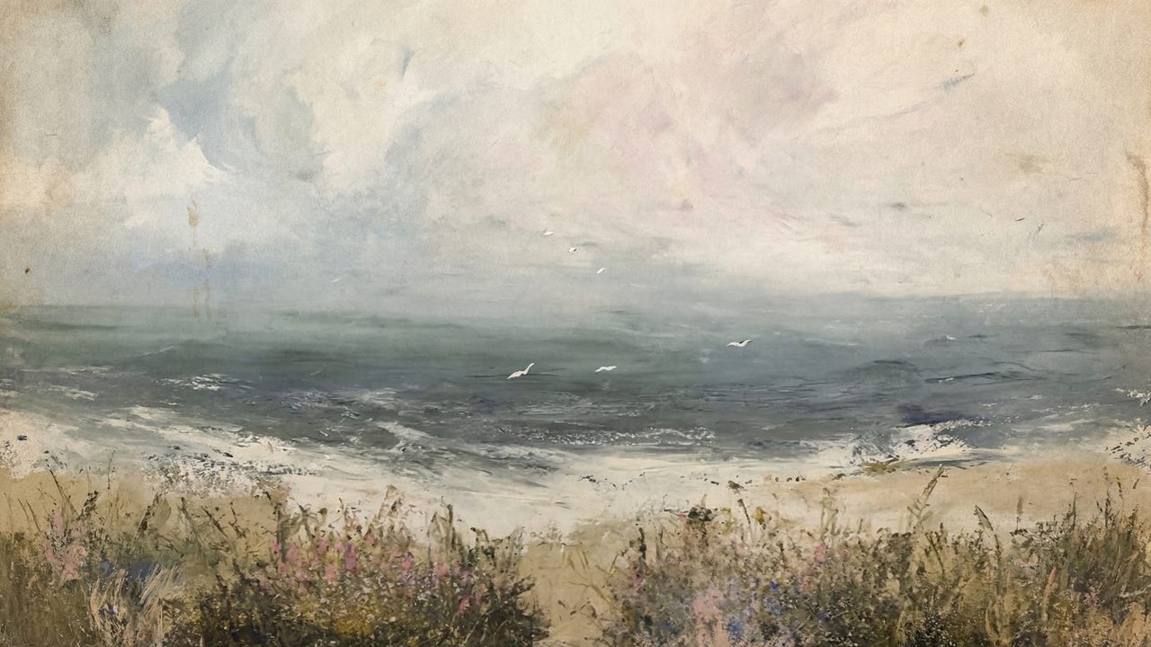 Nautical Frame TV Art, Coastal Oil Painting (Stormy Sea from Dunes)