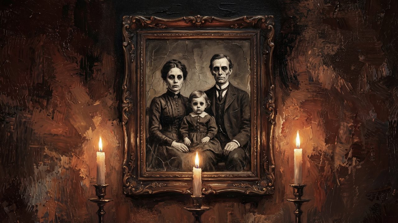 Fall Frame TV Art, Vintage Autumn Oil Painting (Haunted Family Portrait)
