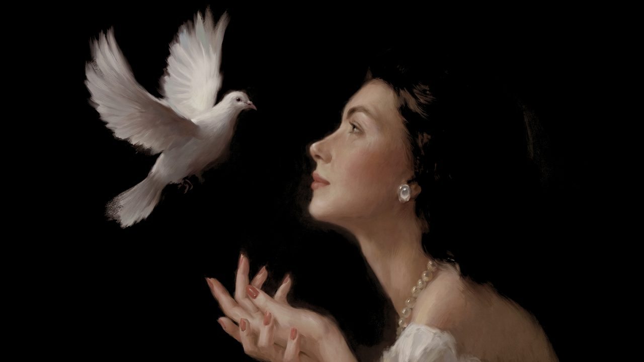 Dark Academia Frame TV Art, Moody Vintage Oil Painting (Woman Releasing White Dove)