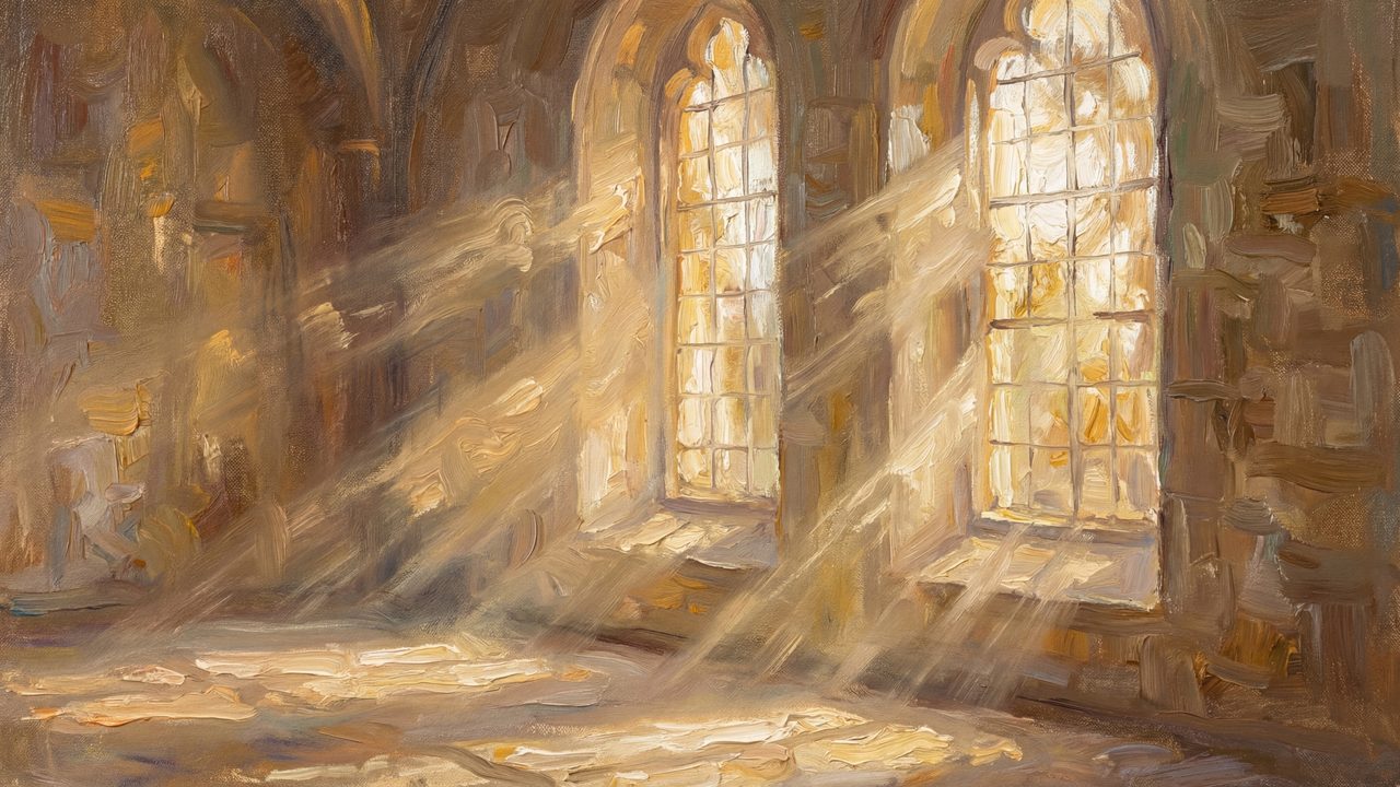 Church Windows Samsung Frame TV Art, Cathedral Light Screen Decor, Christian Religious Oil Painting