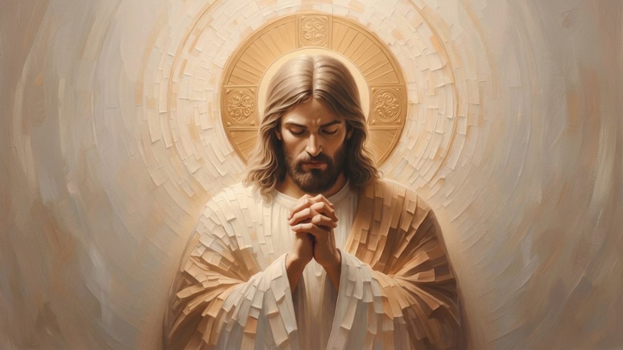 Christian Frame TV Art, Jesus Religious Oil Painting (Jesus Praying with Halo)