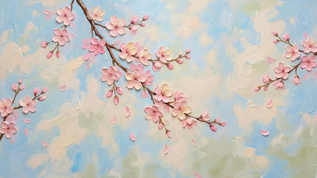 Spring Frame TV Art, Vintage Floral Landscape Oil Painting (Cherry Blossom Branches)