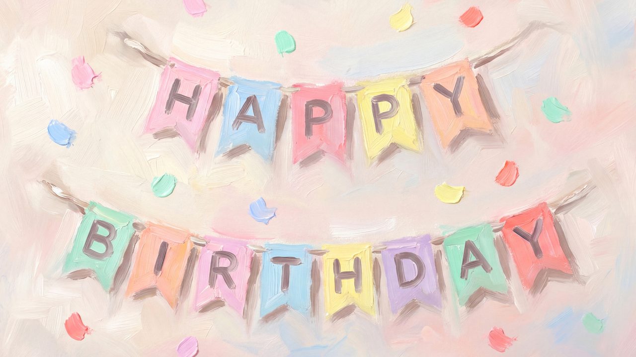 Happy Birthday Frame TV Art, Colorful Party TV Background (Pastel Birthday Bunting)