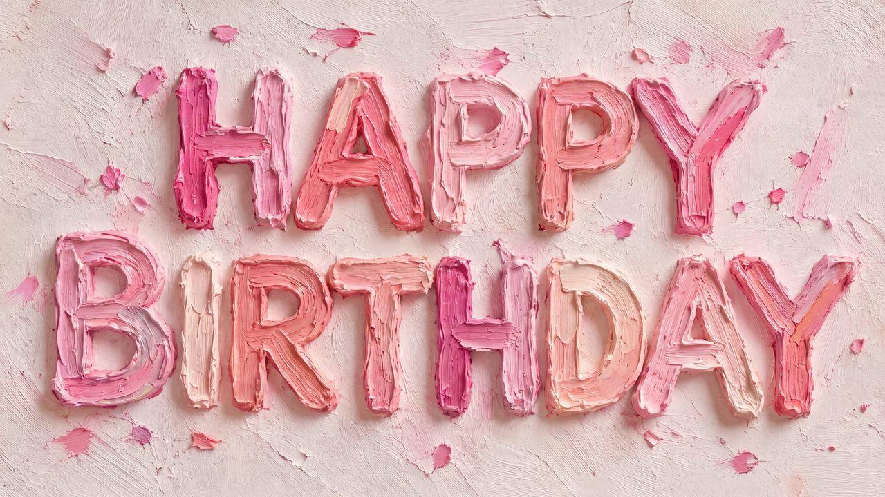 Happy Birthday Frame TV Art, Colorful Party TV Background (Pink Textured Happy Birthday)
