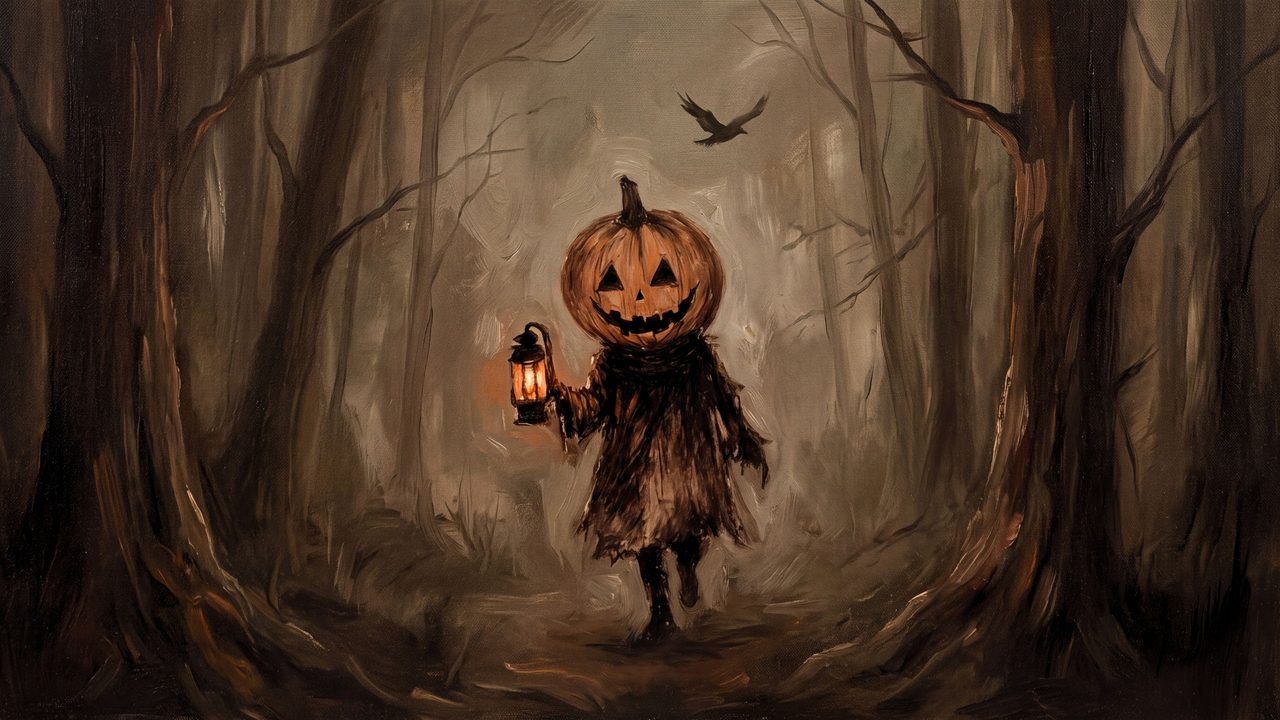 Fall Frame TV Art, Vintage Autumn Oil Painting (Pumpkin Head with Lantern)