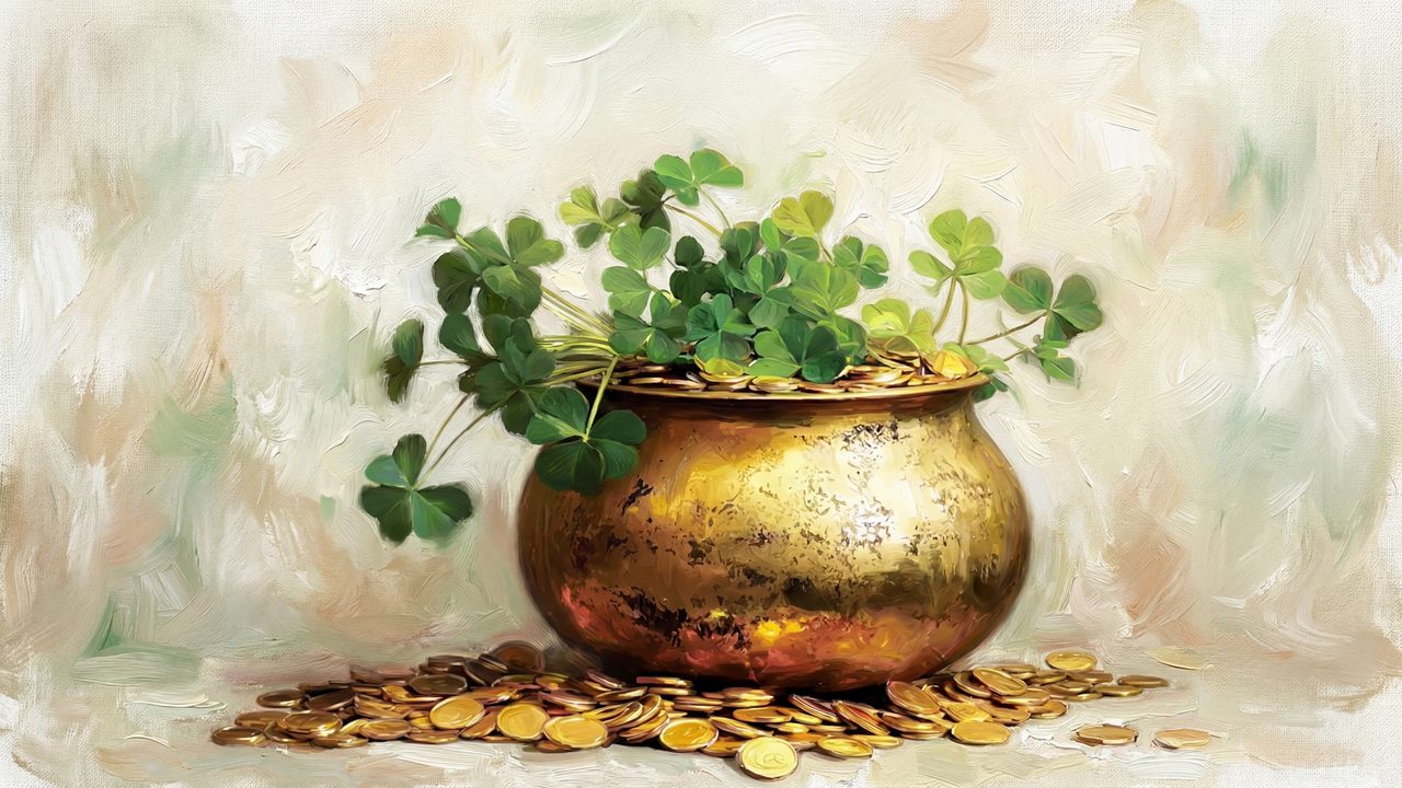 St. Patrick’s Day Samsung Frame TV Art, Lucky Clover Pot TV Decor, Green Aesthetic Screen Art, Irish Holiday Background