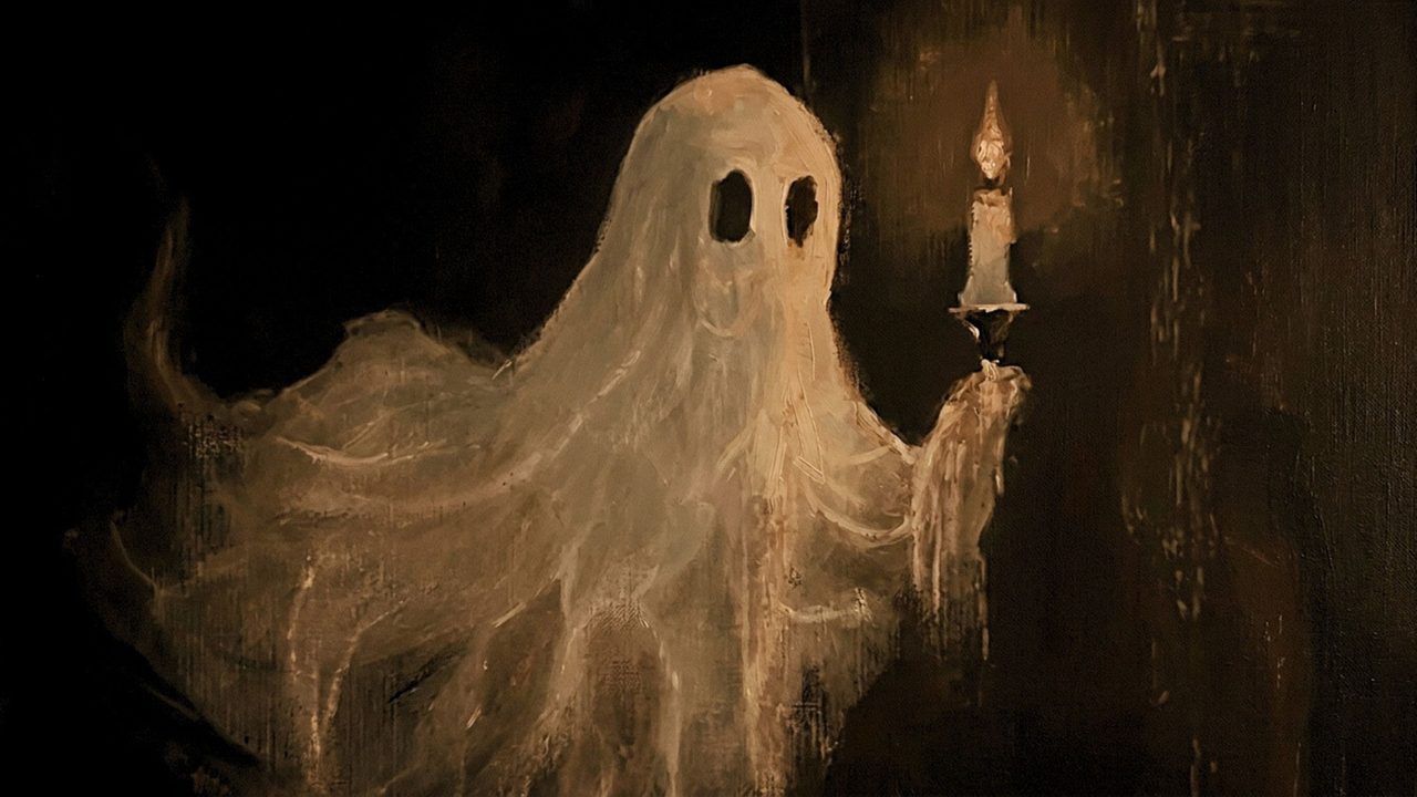 Fall Frame TV Art, Vintage Autumn Oil Painting (Ghost Holding Candle)