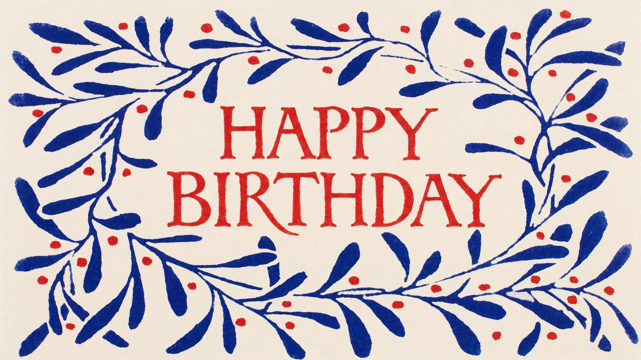 Happy Birthday Frame TV Art, Colorful Party TV Background (Blue Vine Wreath Birthday)