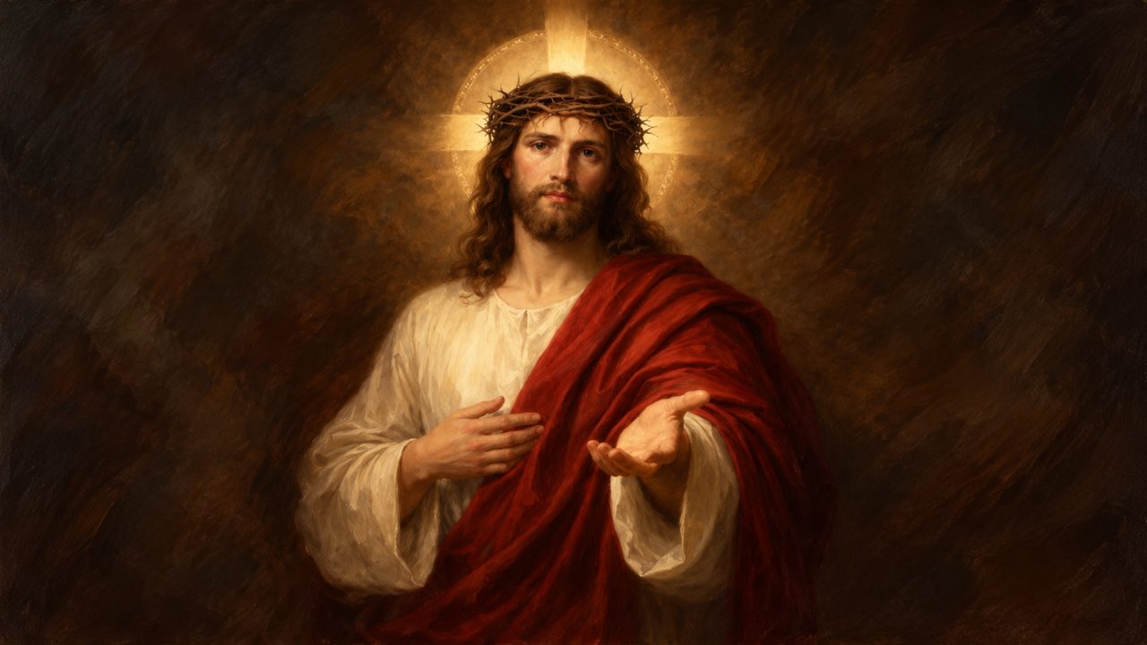Christian Frame TV Art, Jesus Religious Oil Painting (Jesus in Red Robe with Thorns 2)