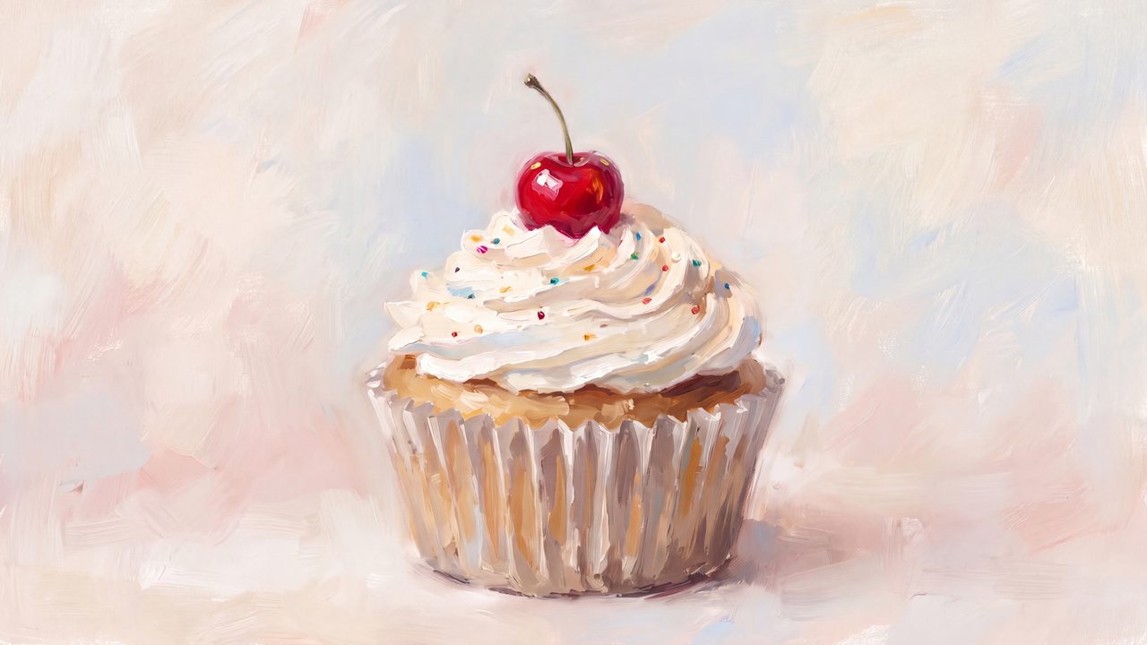 Happy Birthday Frame TV Art, Colorful Party TV Background (Cupcake with Cherry)
