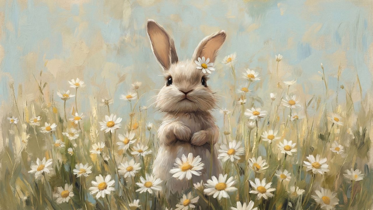 Easter Bunny Samsung Frame TV Art, Spring TV Decor, Cute Rabbit Oil Painting, Holiday Digital Download, 4K TV Screen Art