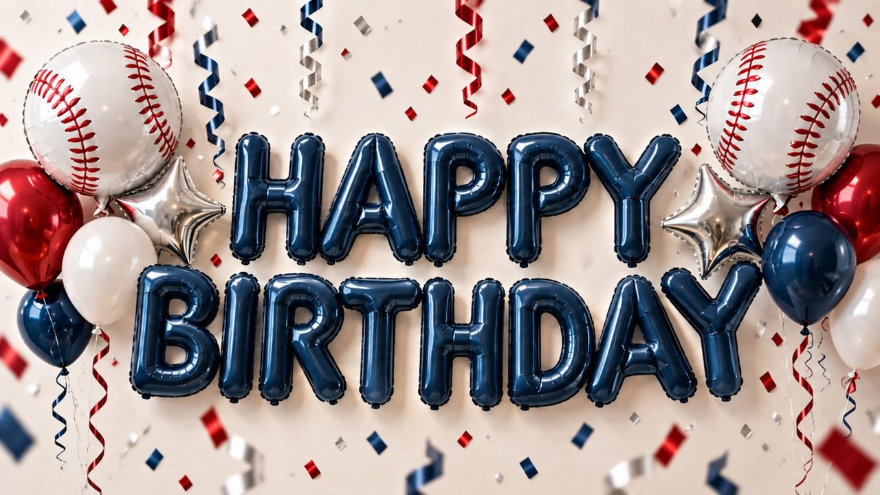 Happy Birthday Frame TV Art, Colorful Party TV Background (Baseball Birthday Balloons)