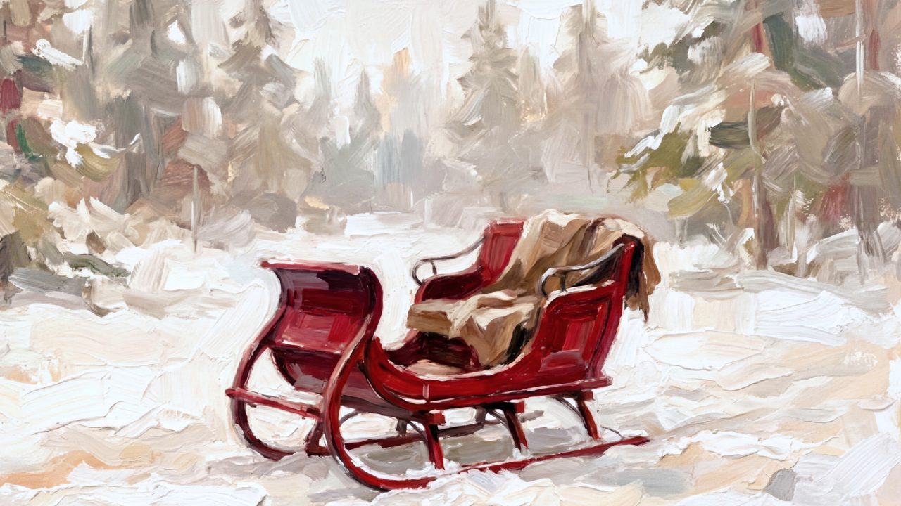 Christmas Sleigh Frame TV Art – Cozy Winter Sleigh Scene, Minimal Holiday Decor Frame TV Art for Samsung Frame TV