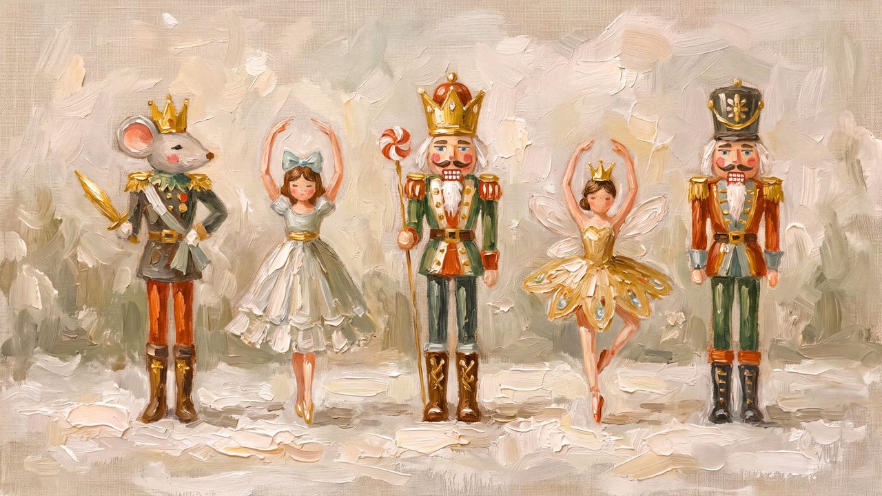 Christmas Frame TV Art, Vintage Holiday Oil Painting (Nutcracker Ballet Figures)