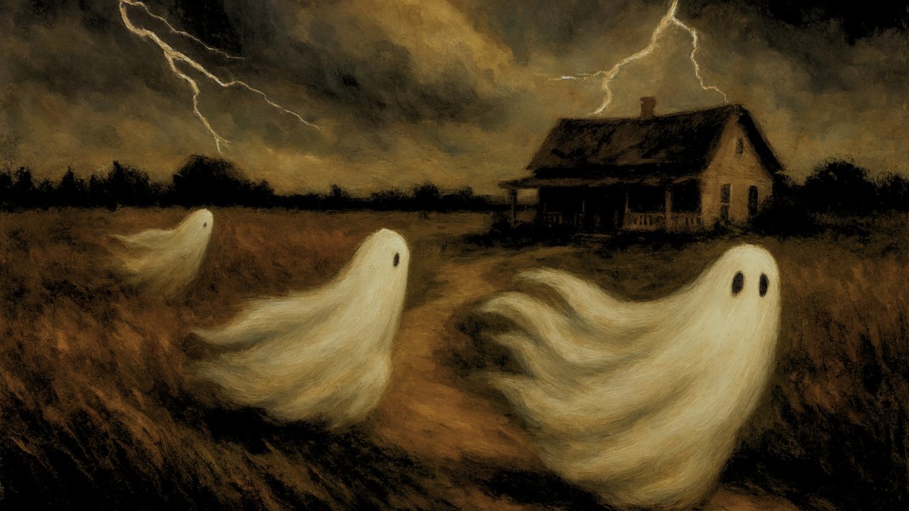 Halloween Frame TV Art, Vintage Moody Oil Painting (Ghosts Racing Across Field)