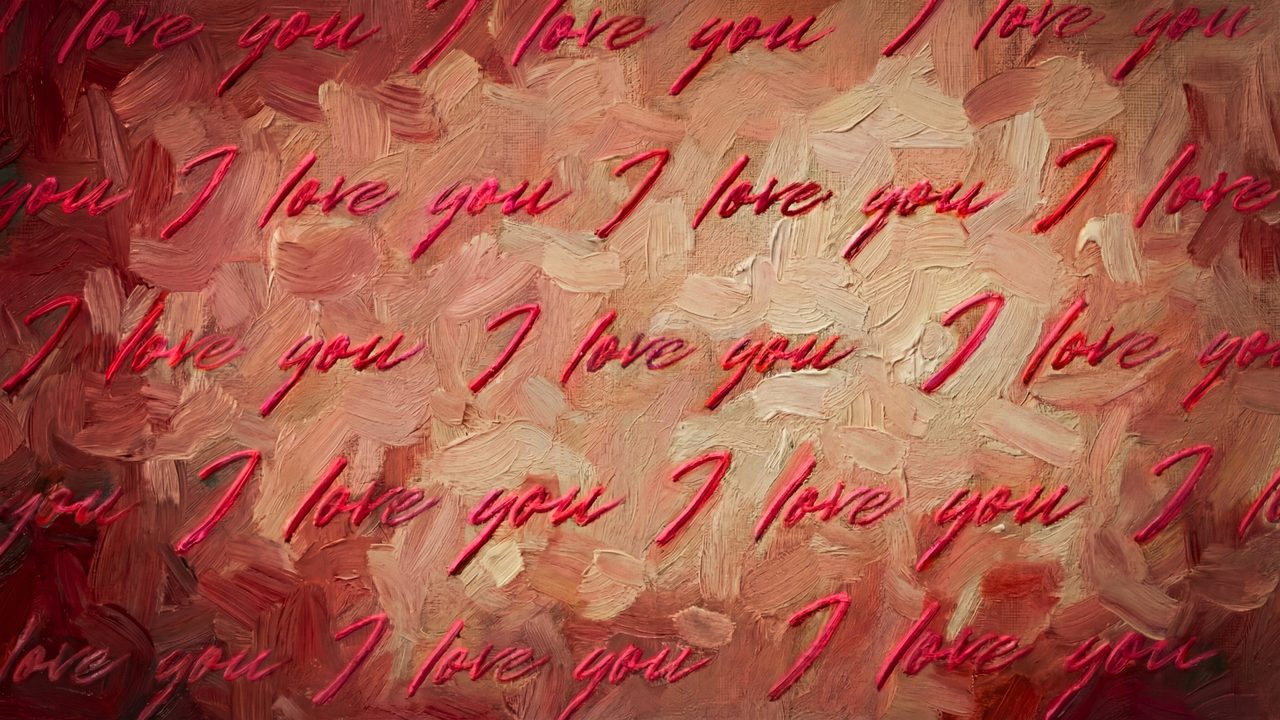 Valentine Frame TV Art, Romantic Vintage Oil Painting (I Love You Script on Red)