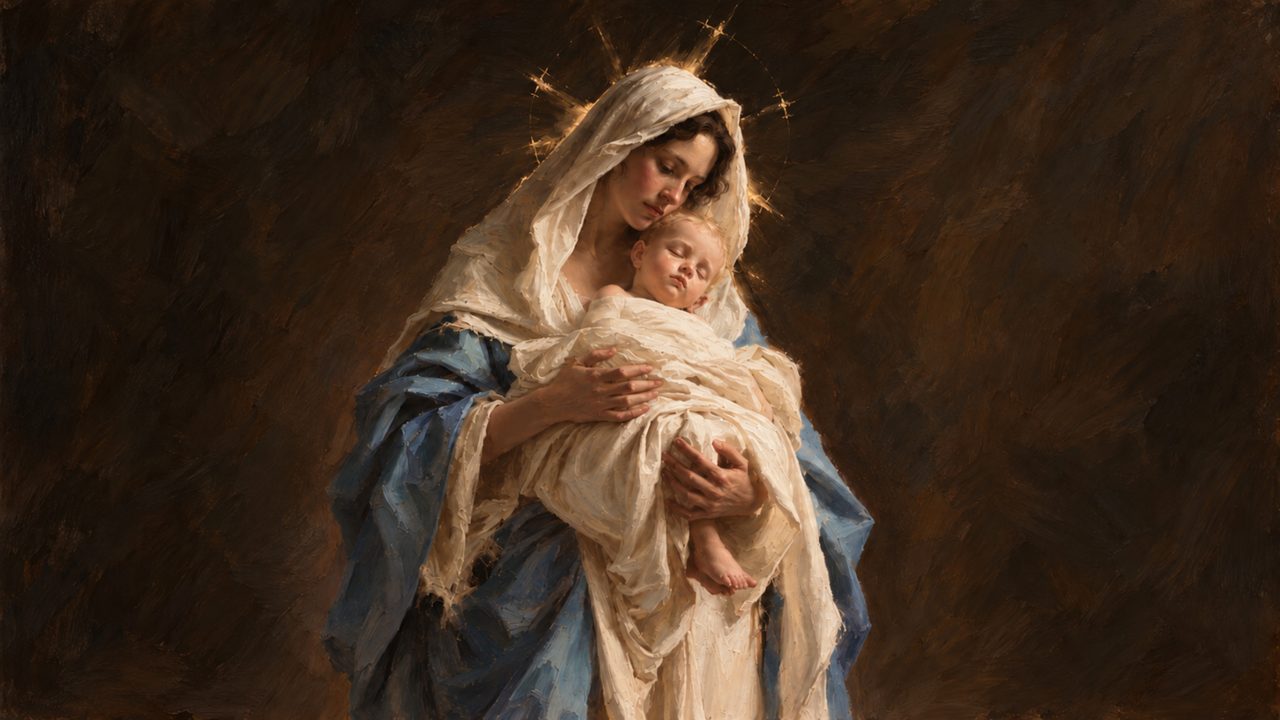 Christian Frame TV Art, Jesus Religious Oil Painting (Madonna and Child)