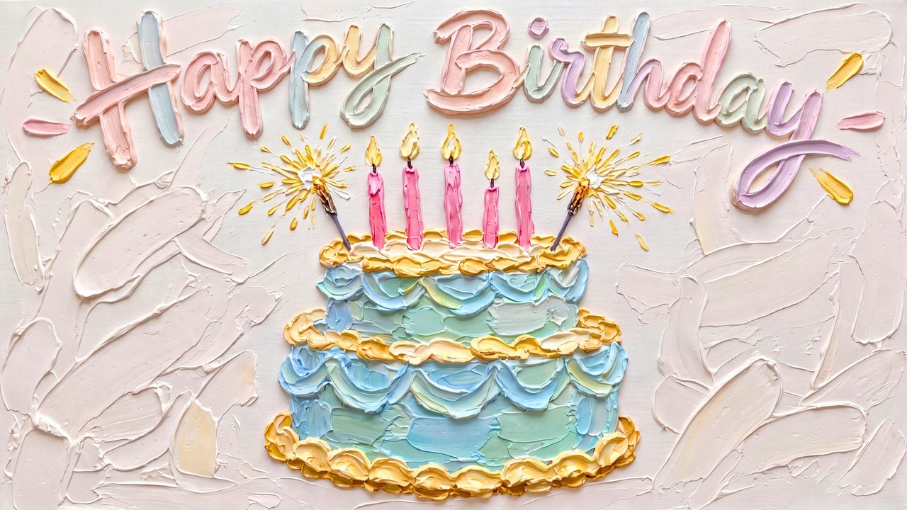 Happy Birthday Frame TV Art, Colorful Party TV Background (Tiered Cake with Sparklers)