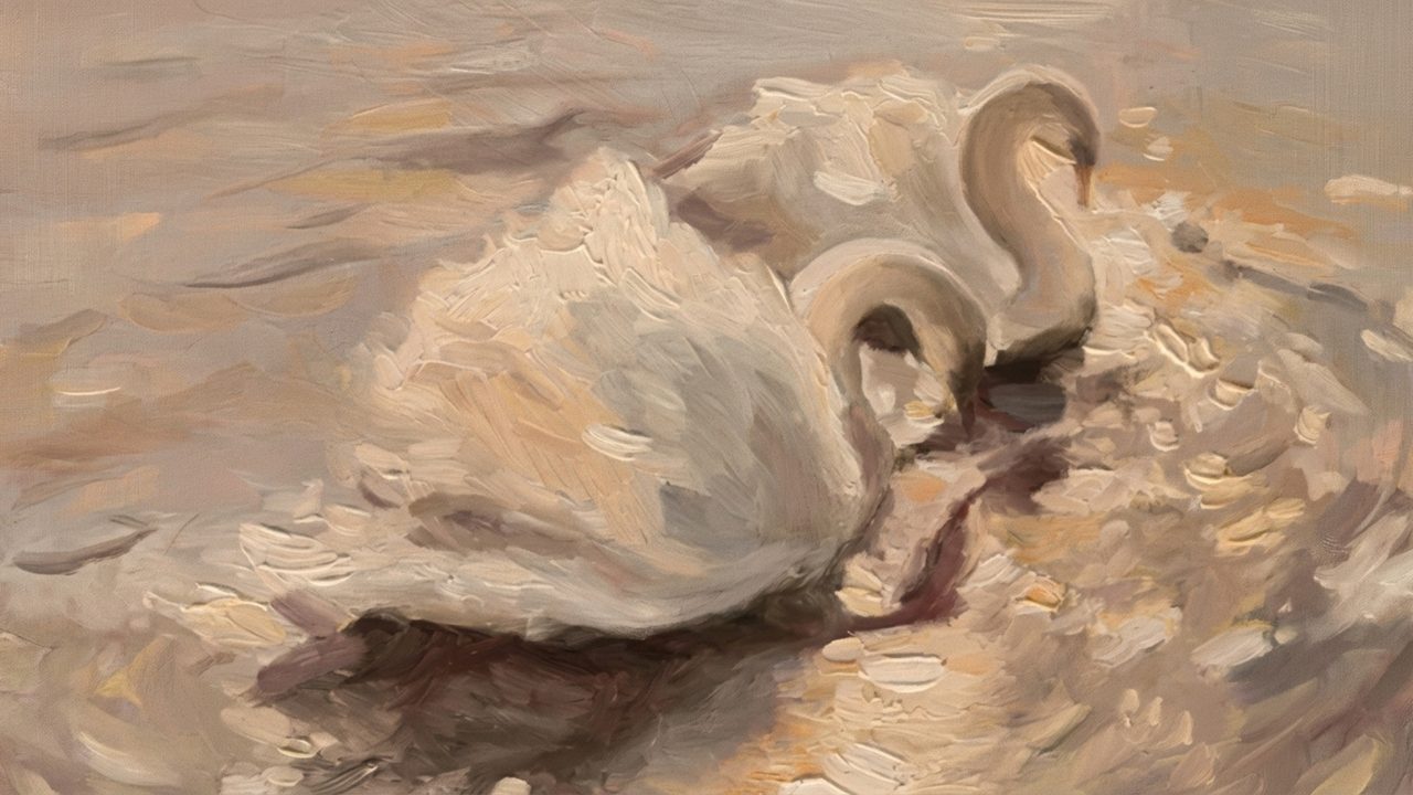 Christian Frame TV Art, Jesus Religious Oil Painting (White Swan Resting)