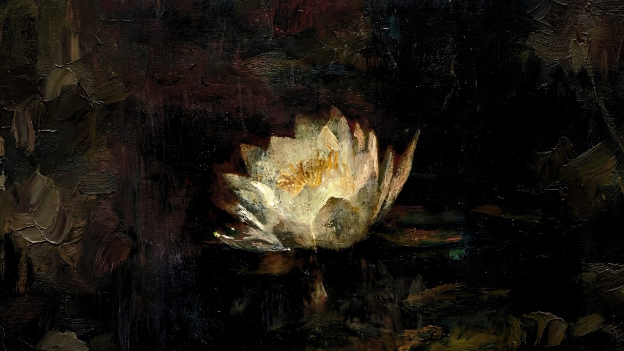 Dark Academia Frame TV Art, Moody Vintage Oil Painting (Glowing Water Lily)