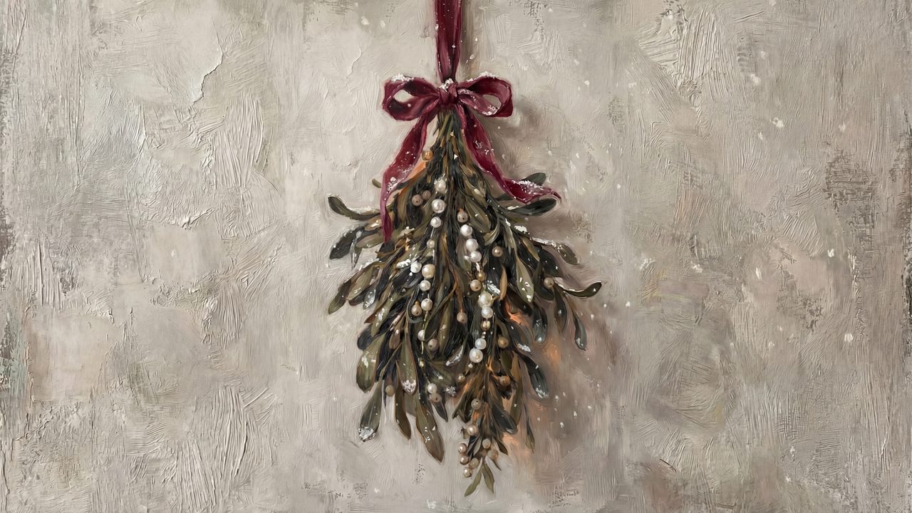 Samsung Frame TV Art Mistletoe Painting • Minimal Christmas Wall Art • Rustic Holiday Decor • Vintage Winter Printable