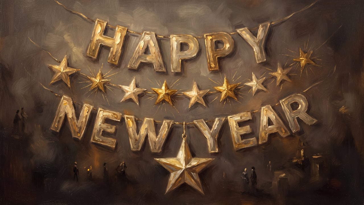 New Year Frame TV Art, Festive Celebration TV Background (Happy New Year Balloons)