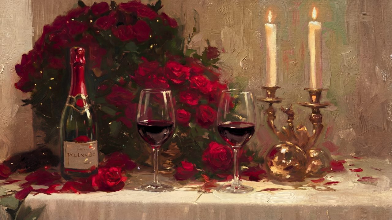 Vintage Valentine Frame TV Art | Romantic Dinner TV Art | Classic Love & Rose Aesthetic | Samsung Frame TV Valentine