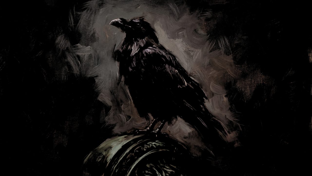 Dark Academia Frame TV Art, Moody Vintage Oil Painting (Raven on Dark Perch)