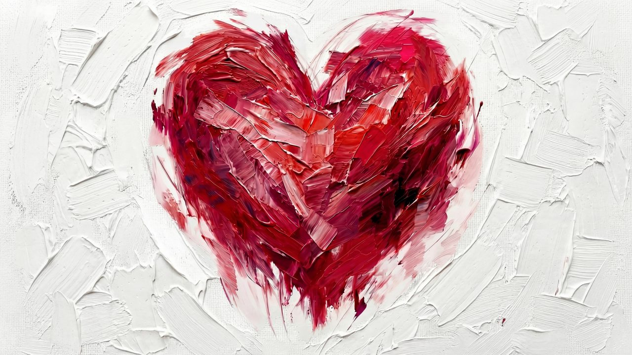 Valentine Frame TV Art, Romantic Vintage Oil Painting (Textured Red Heart 2)