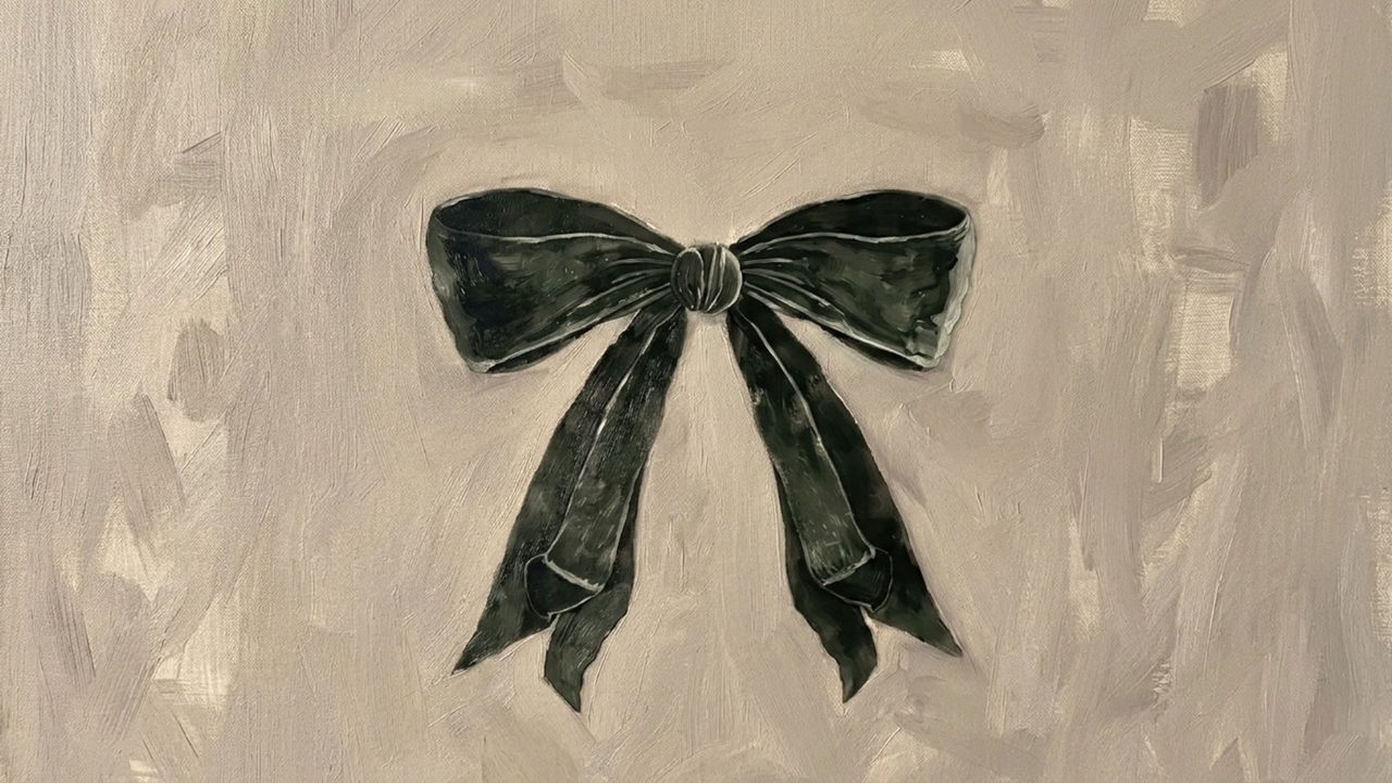 Christmas Frame TV Art, Vintage Holiday Oil Painting (Green Velvet Bow)