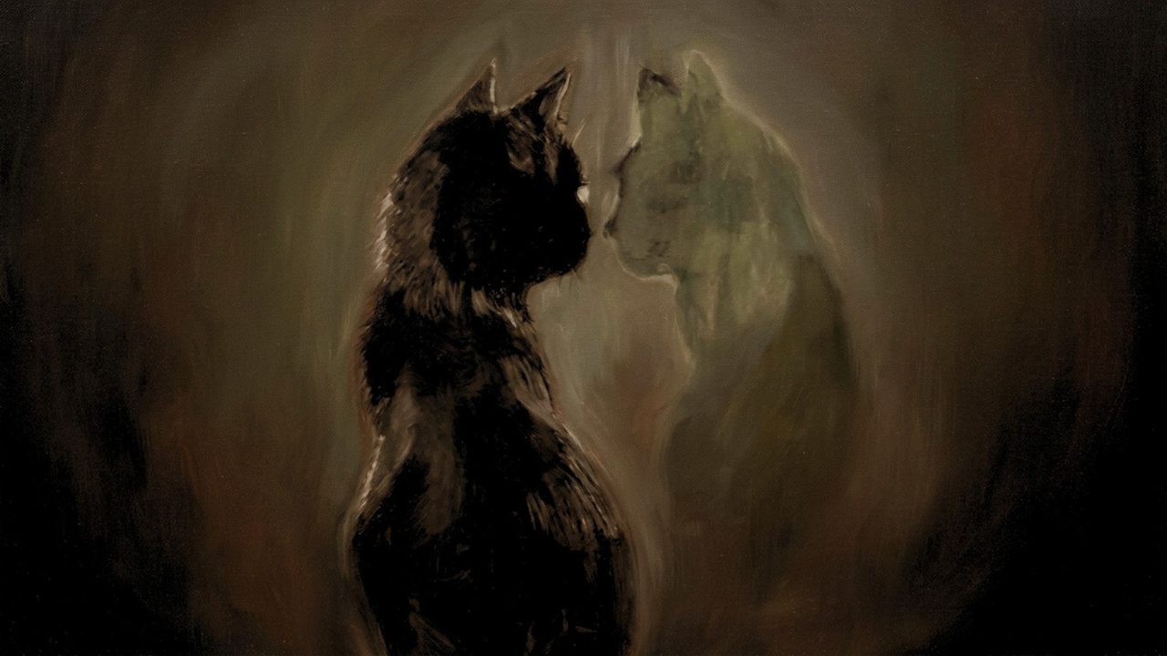 Fall Frame TV Art, Vintage Autumn Oil Painting (Black Cat and Ghost Cat)